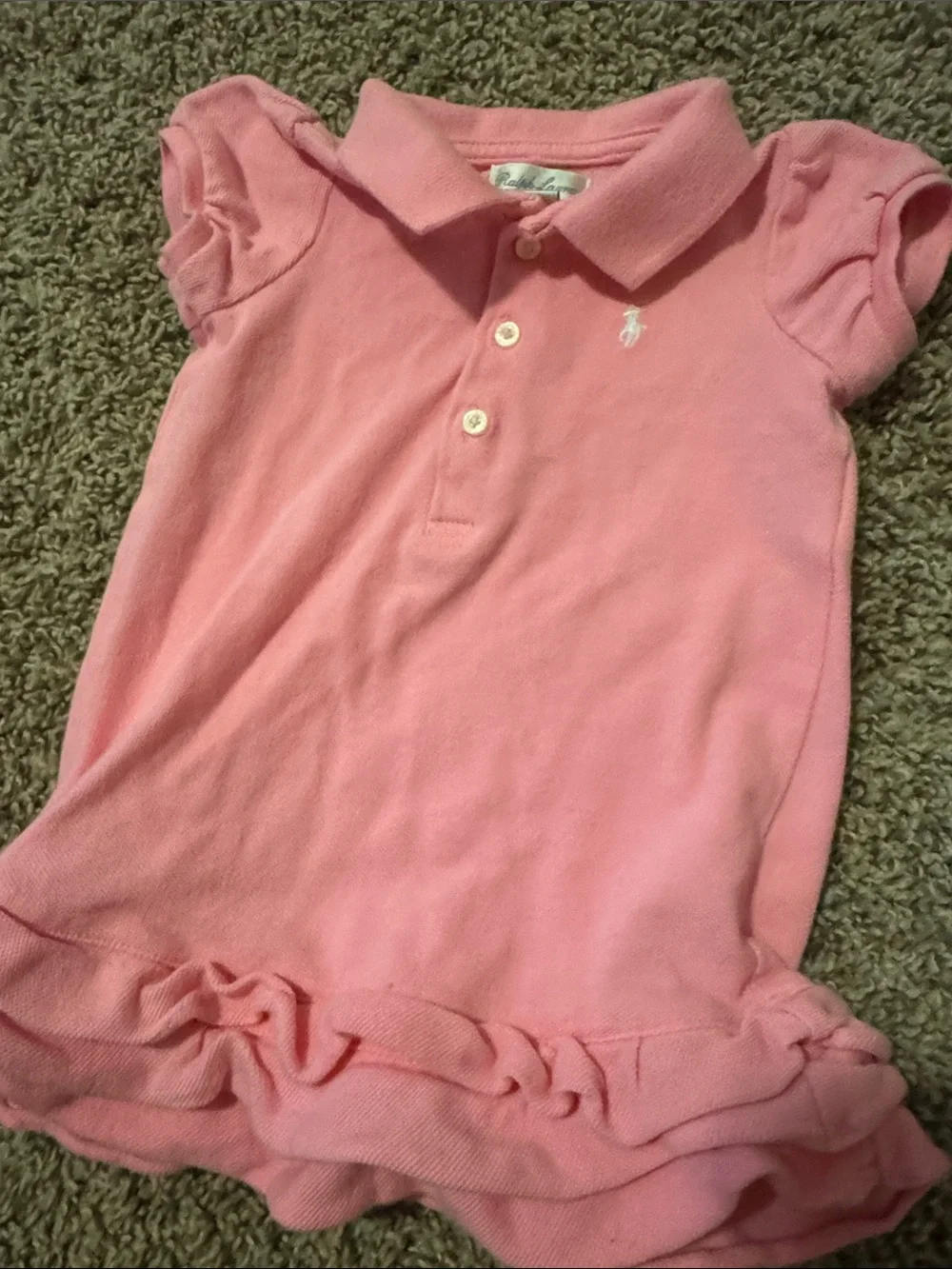Ralph Lauren Girls' Pink Polo Ruffle Hem Top